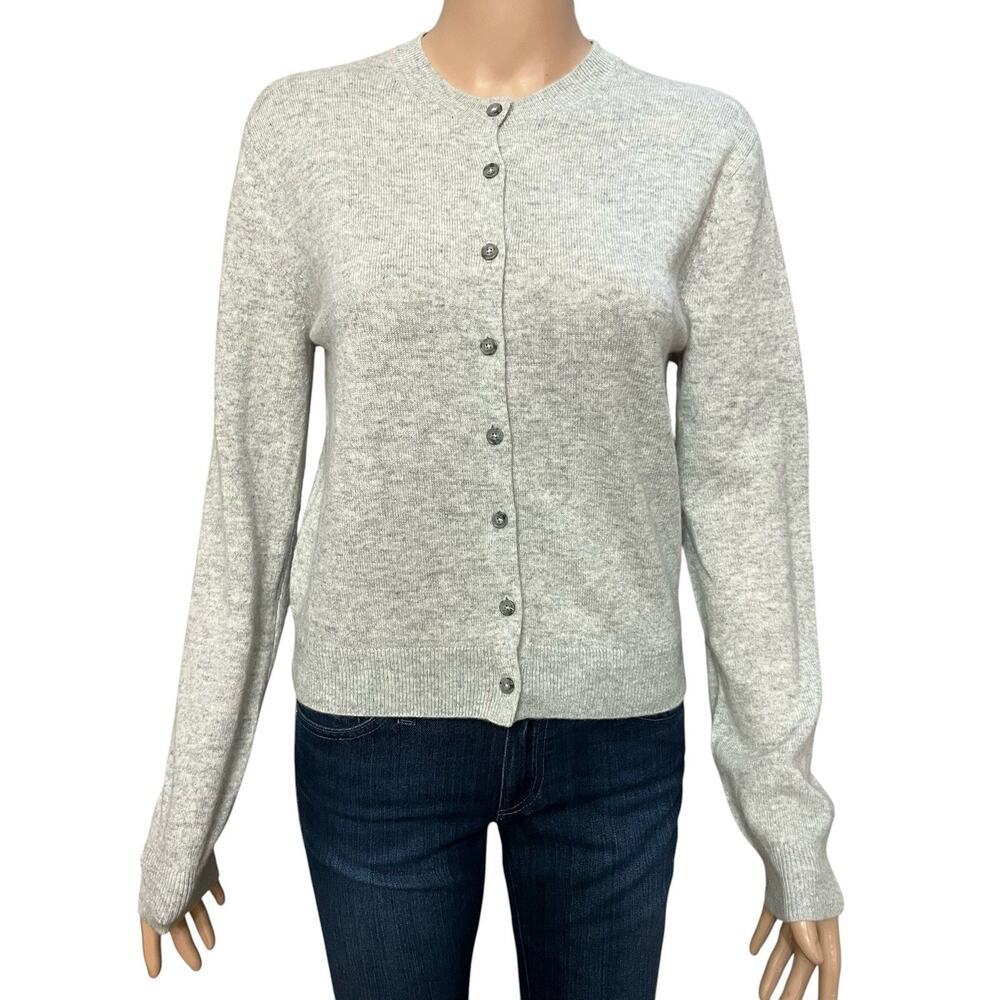 Aritzia Cashmere Cardigan Sweater XS Button Down Crew Neck Minimalist Gray